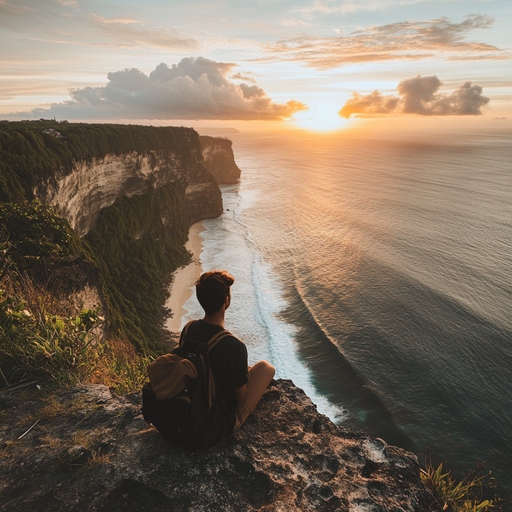 Sunset Serenity: A Man Finds Tranquility on a Cliffside