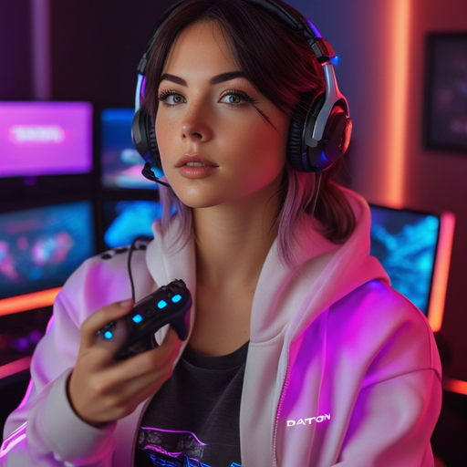 Neon Glow, Intense Focus: Gamer Girl Ready to Conquer