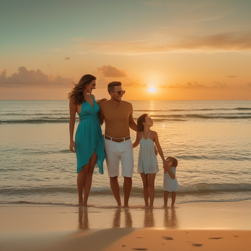 Sunset Smiles: A Family’s Joyful Walk on the Beach