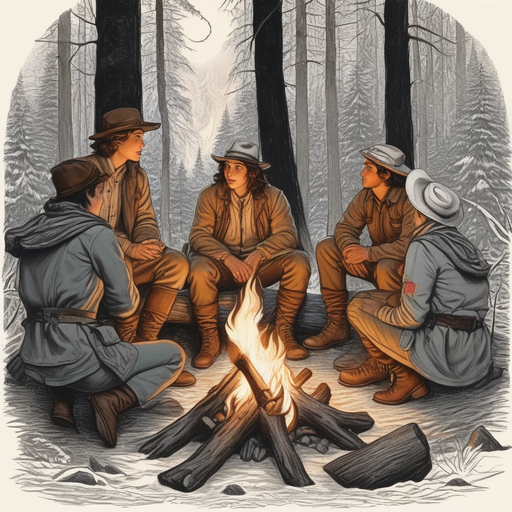 Warmth in the Wilderness: Explorers Gather Around a Campfire