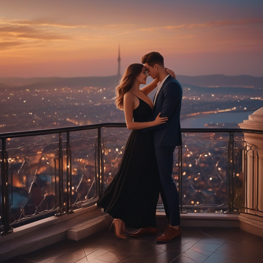 Sunset Embrace: A Romantic Moment on the Rooftop