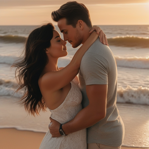 Sunset Romance: A Couple’s Embrace on the Beach