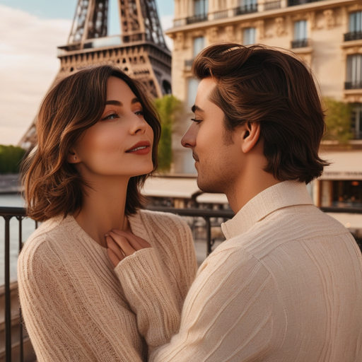 Parisian Romance: A Couple’s Intimate Moment at the Eiffel Tower