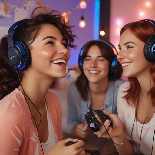 Gaming Buddies: Laughter and Lights Fill the Room