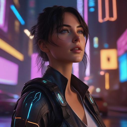 Cyberpunk Dreams: A Woman’s Gaze into the Neon Future