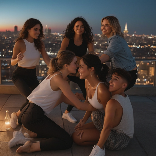 Golden Hour Friends: Rooftop Fun with a City View