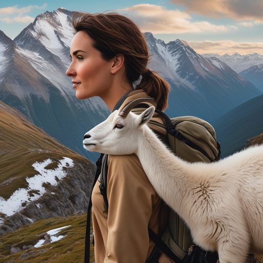 Woman and Goat Hike Through Mountain Paradise