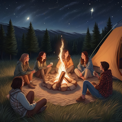 Campfire Serenity: Friends Gather Under a Starry Sky