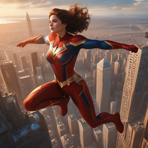 Soaring Above the City: A Superhero’s Determined Flight