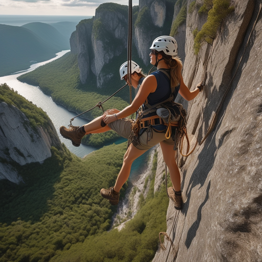 Adrenaline Rush: Two Women Conquer a Cliff Face