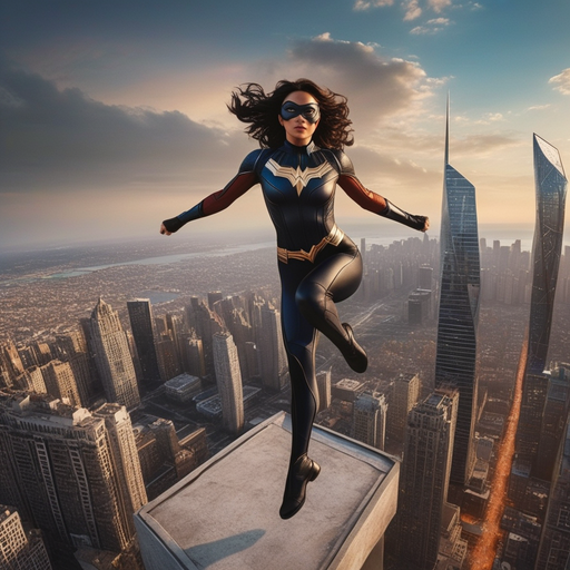 Superheroine Takes Flight in Dramatic Cityscape