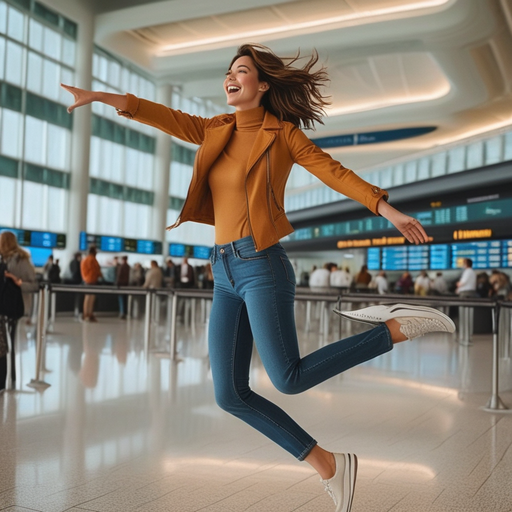 Joyful Leap at the Airport