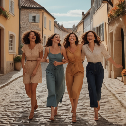 Summer Smiles on a Cobblestone Street