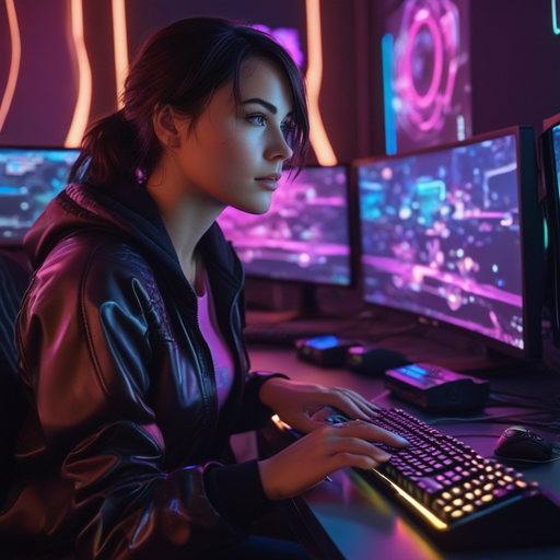 Cyberpunk Focus: A Woman in the Digital Labyrinth