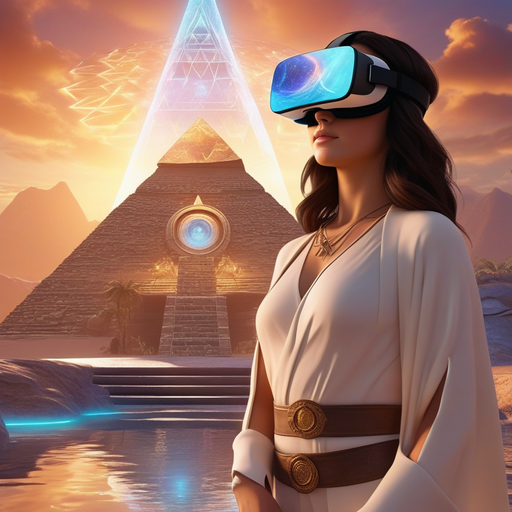 Where Technology Meets Antiquity: A Woman in VR Explores a Glowing Pyramid