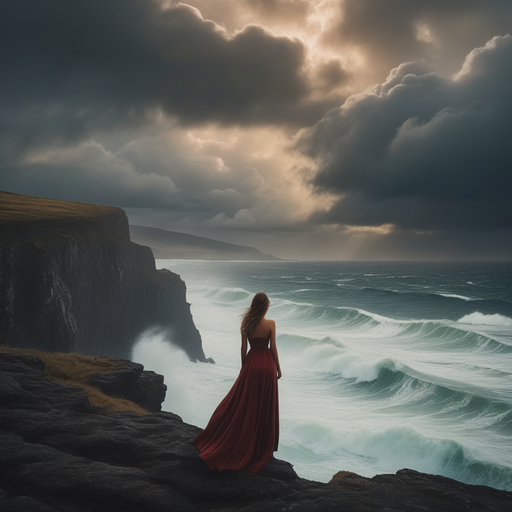 Red Dress Against the Storm