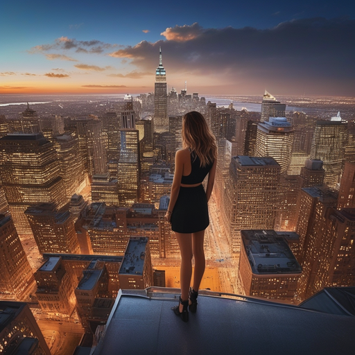 Silhouette of Romance: A Woman’s Nighttime Cityscape