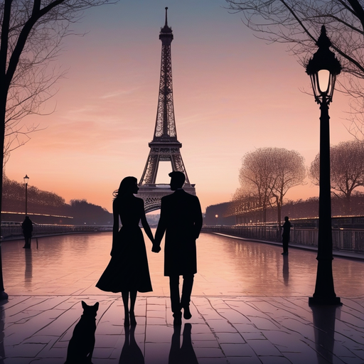 Parisian Romance: A Silhouette Against the Sunset