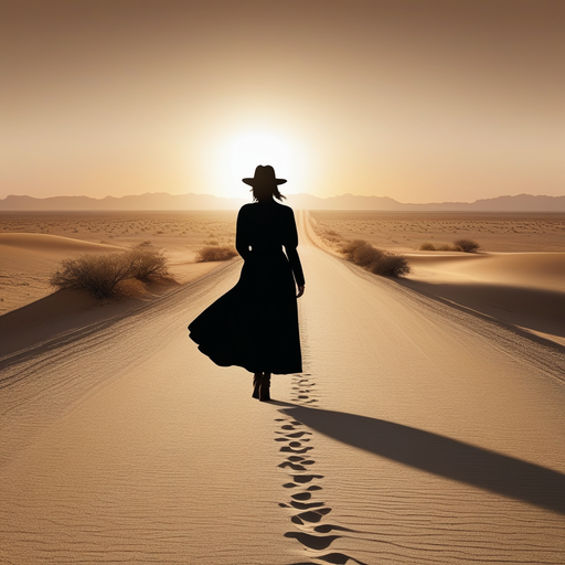 Silhouetted Hope: A Lone Figure Walks Towards the Setting Sun