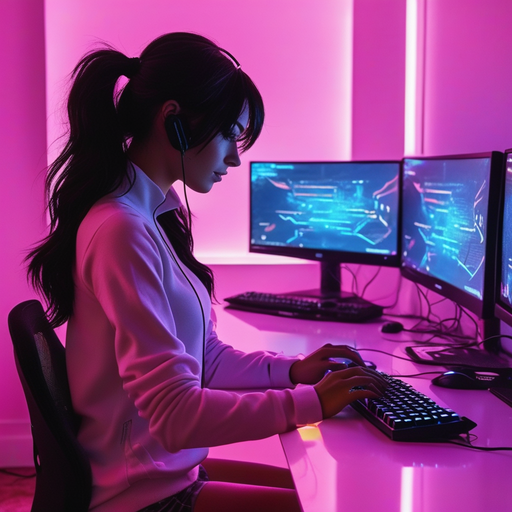 Cyberpunk Focus: A Young Woman Navigates the Digital Frontier