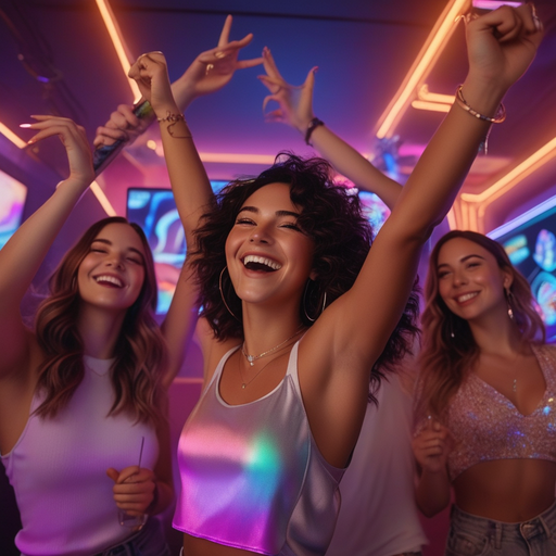 Neon Nights: Three Friends Dance the Night Away