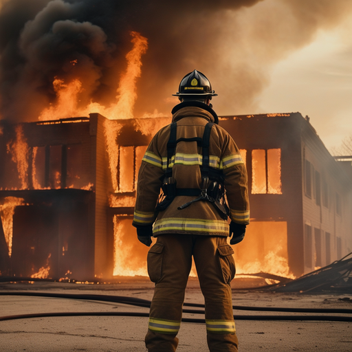 Firefighter Silhouetted Against Blazing Inferno