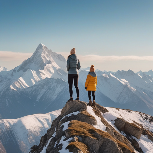 Awe-Inspiring Solitude: Two Figures Conquer a Mountain Peak