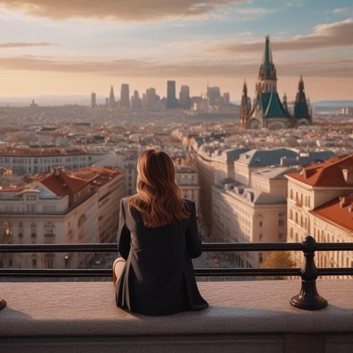 Golden Hour Reflection: A Woman Finds Peace Amidst the City