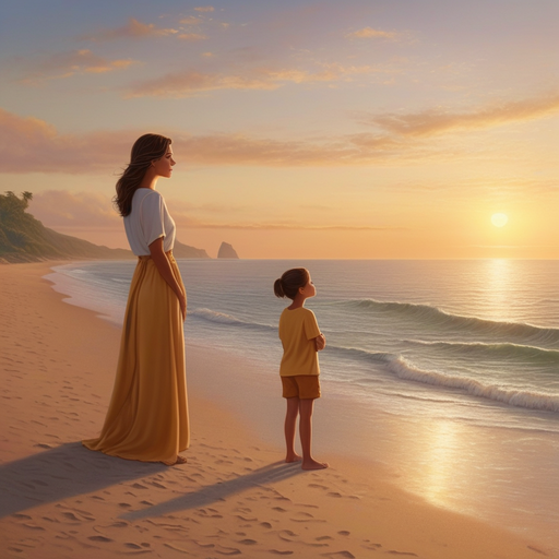 Sunset Serenity: A Mother and Daughter Embrace the Moment