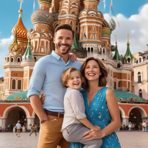 Family Joy in Front of a Majestic Building