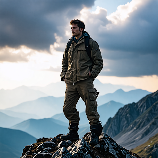 Solitude on the Summit: A Man Contemplates the Majestic Mountains