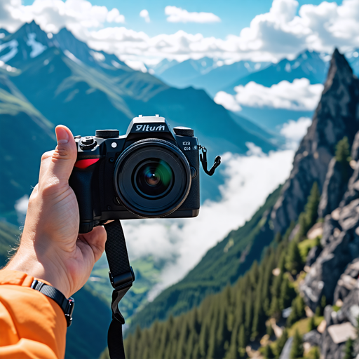 Capturing the Majesty: A Hand Holds the View of Majestic Mountains