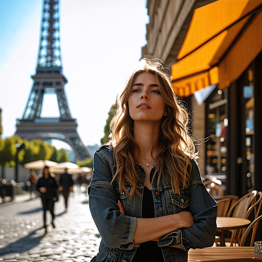 Parisian Chic: A Moment of Serene Confidence at the Eiffel Tower