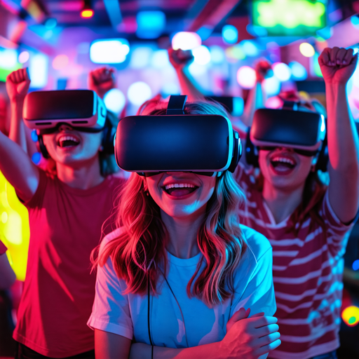 VR Joyride: Laughter and Excitement in a Neon Wonderland