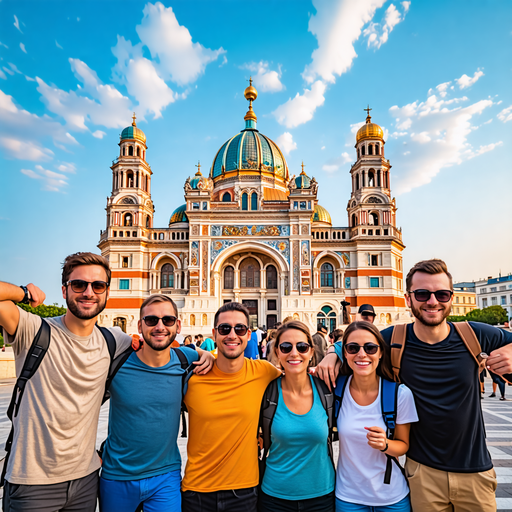 Friends Strike a Pose in Front of Majestic Church