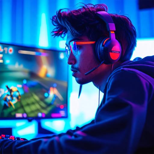 Lost in the Game: A Gamer’s Focus Under Neon Lights