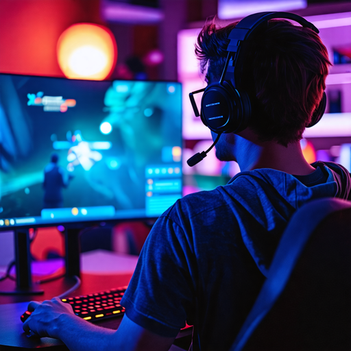 Lost in the Neon Glow: A Gamer’s Intense Focus