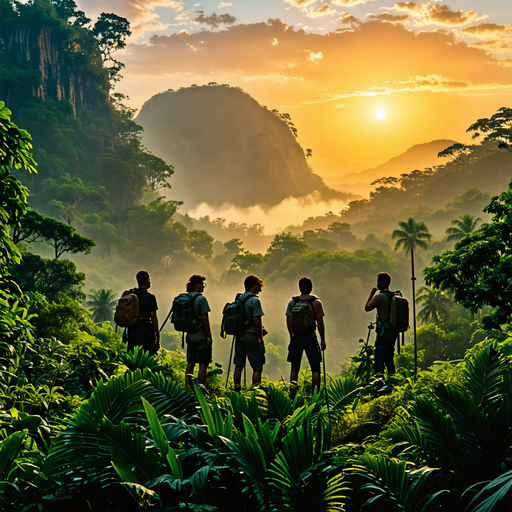 Silhouettes of Adventure: A Golden Sunset Over the Jungle