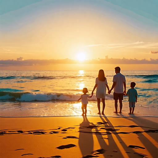 Silhouettes of Happiness: A Family’s Sunset Stroll