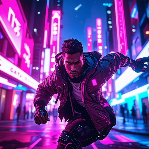 Neon Chase: A Man on the Run in a Futuristic City