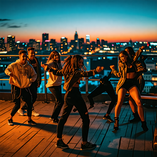 Silhouettes Against the Sunset: Rooftop Dance Party at Dusk