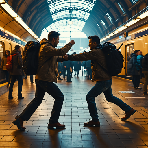 Subway Showdown: Two Men Clash in a Blur of Violence