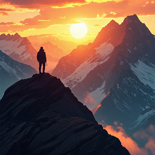 Silhouetted Against the Sunset: A Moment of Solitude on the Mountain Peak