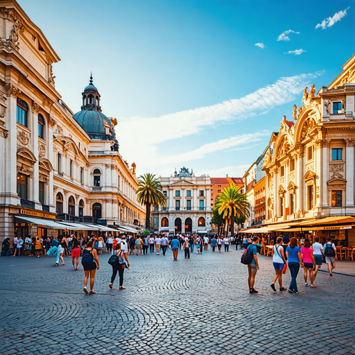 Vibrant Cobblestone Plaza Bathed in Sunshine