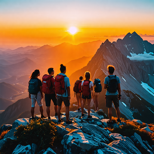 Silhouetted Against the Sunset: Friends Conquer the Mountaintop