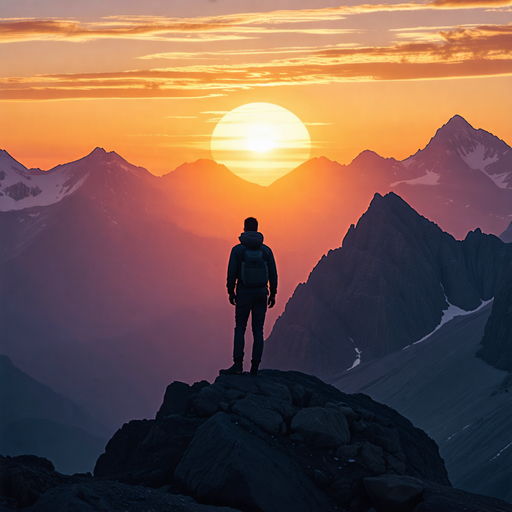 Silhouetted Against the Sunset: A Moment of Tranquility on the Mountaintop