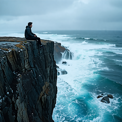 Confronting the Storm: A Solitary Figure on a Cliff’s Edge