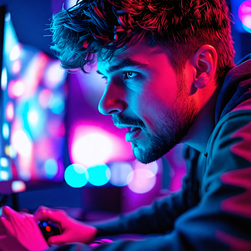 Neon Glow: A Gamer’s Focus in the Digital Realm