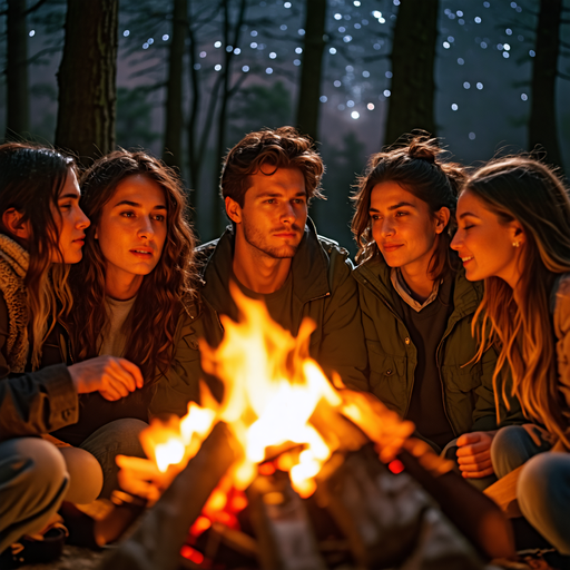 Campfire Cozy: Friends Gather Under the Stars