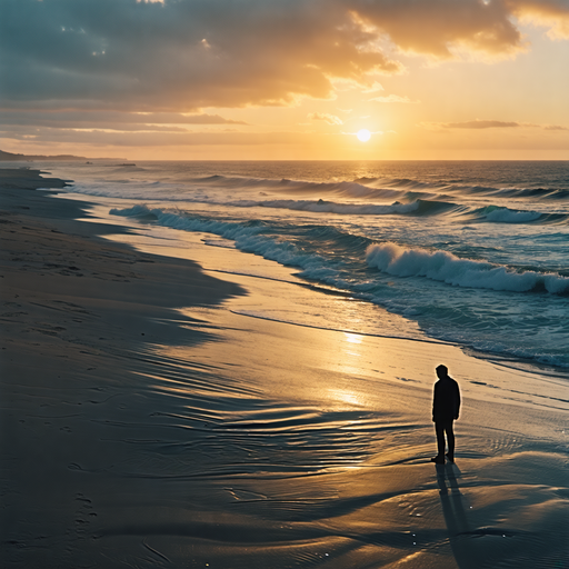 Silhouette of Solitude: A Tranquil Sunset on the Beach